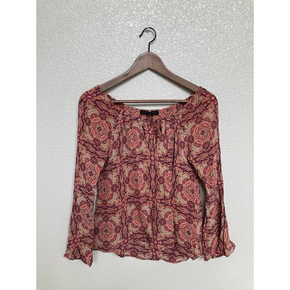 NWOT Sanctuary womens small boho blouse long sleeve red multicolor flare sleeve